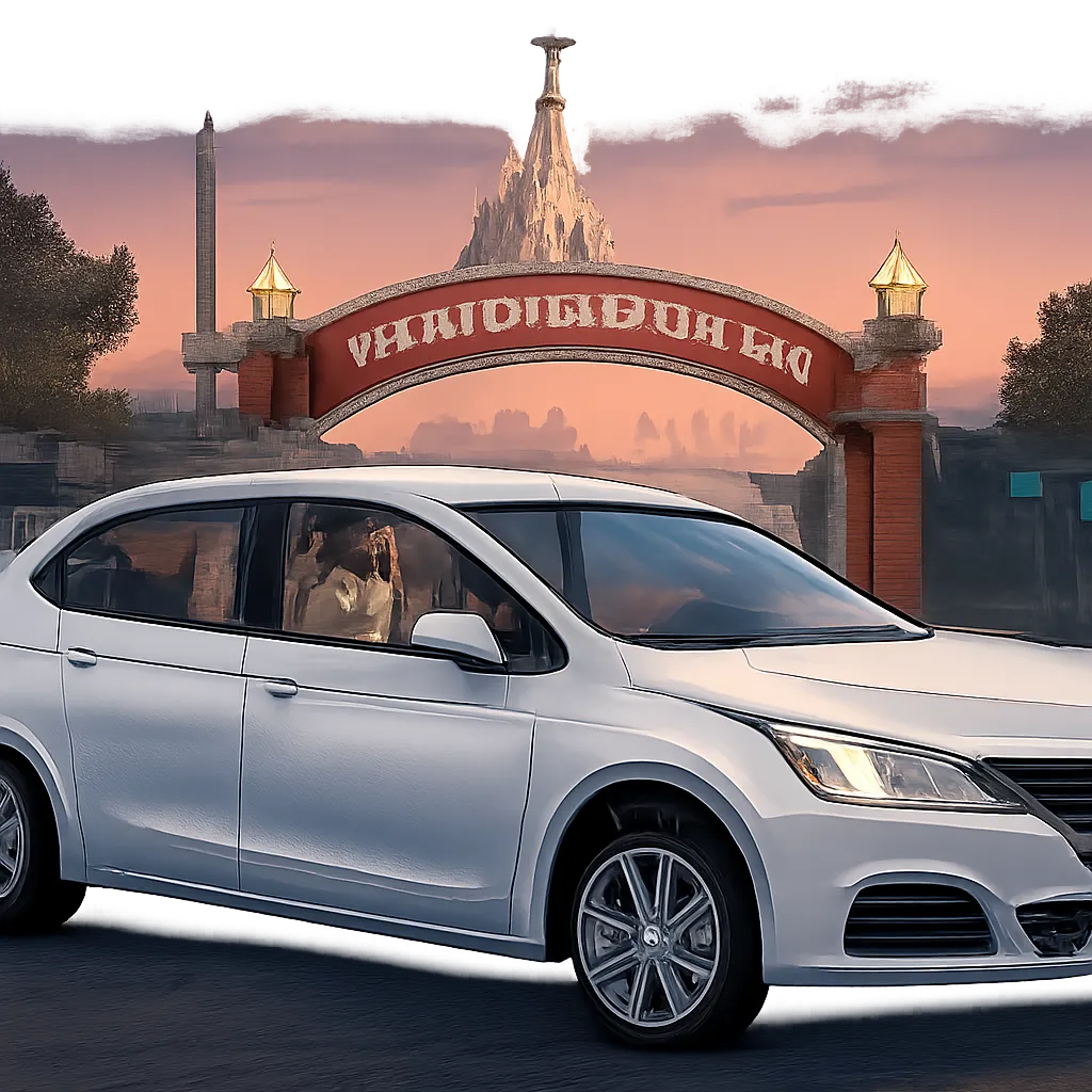 Illustration d’un taxi moderne et confortable à la sortie de Disneyland Paris, pensé pour les familles et les voyageurs pressés. L’image évoque un transfert sûr, ponctuel et serein vers Paris, les gares ou les aéroports.